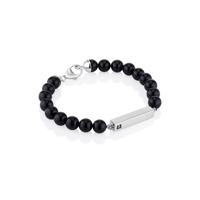 Men's Black Onyx Bead Bracelet with Black or White Diamond